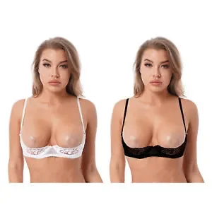 pornhint Pornhint Womens Sheer Lace Bra Lingerie Bare Exposed Breast Underwire Push Up Bras Tops