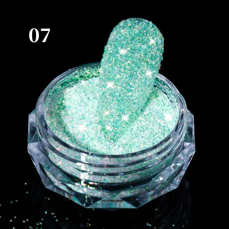1Box Aurora Sea Salt Nail Powder Crystal Diamonds Glitter Iridescent Reflective Nail Glitter Sparkly Chrome Pigment Polish Gel-Nail Inspo