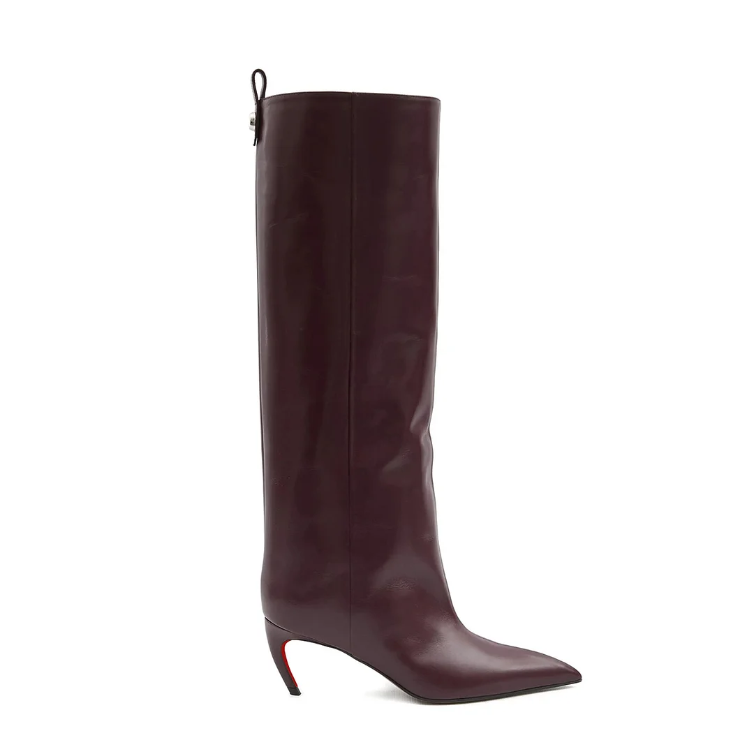 70mm Women's Pointed Toe Stiletto Heel  Red Bottom Knee Boots-MERUMOTE