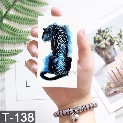 3D Temporary Tattoo Animal Blue Tiger Snake Moth For Boy Girl Children Tattoo Sticker Kids Watercolor Tatto Arm Art