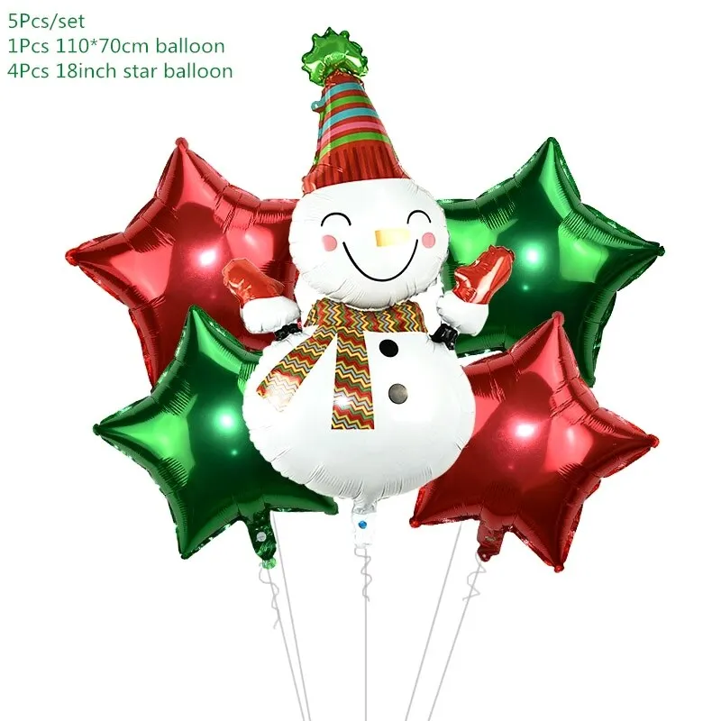 5Pcs/set Cartoon Santa Claus Snowman Foil Balloons Christmas Party Decorations Party Balloons Inflatable Helium Balloon Kids Toy