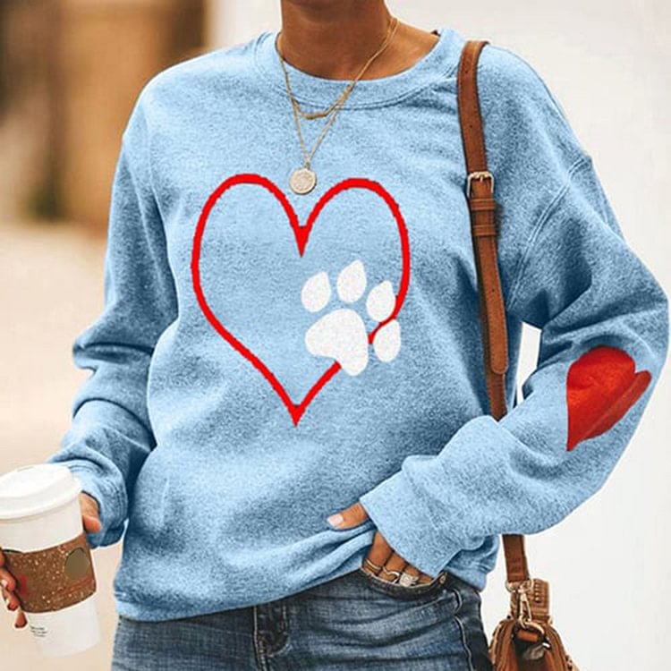 Vefave Love Dog Paw Print Casual Long Sleeve Sweatshirt