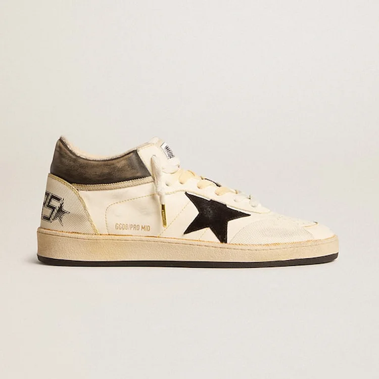 Golden Goose Ball Star Pro Mid Hombre piel blanca con estrella negra