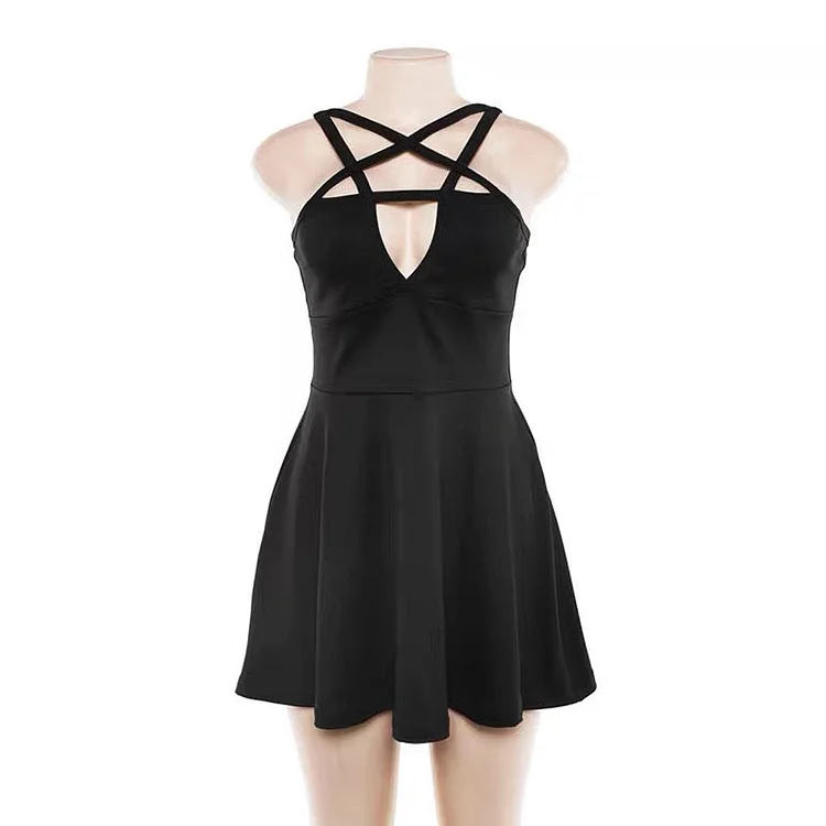 Sleeveless Black Pentagram Dress