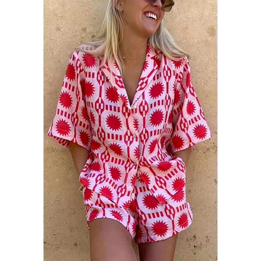 Mature Women New Polo Collar Short Sleeve Pocket Suit