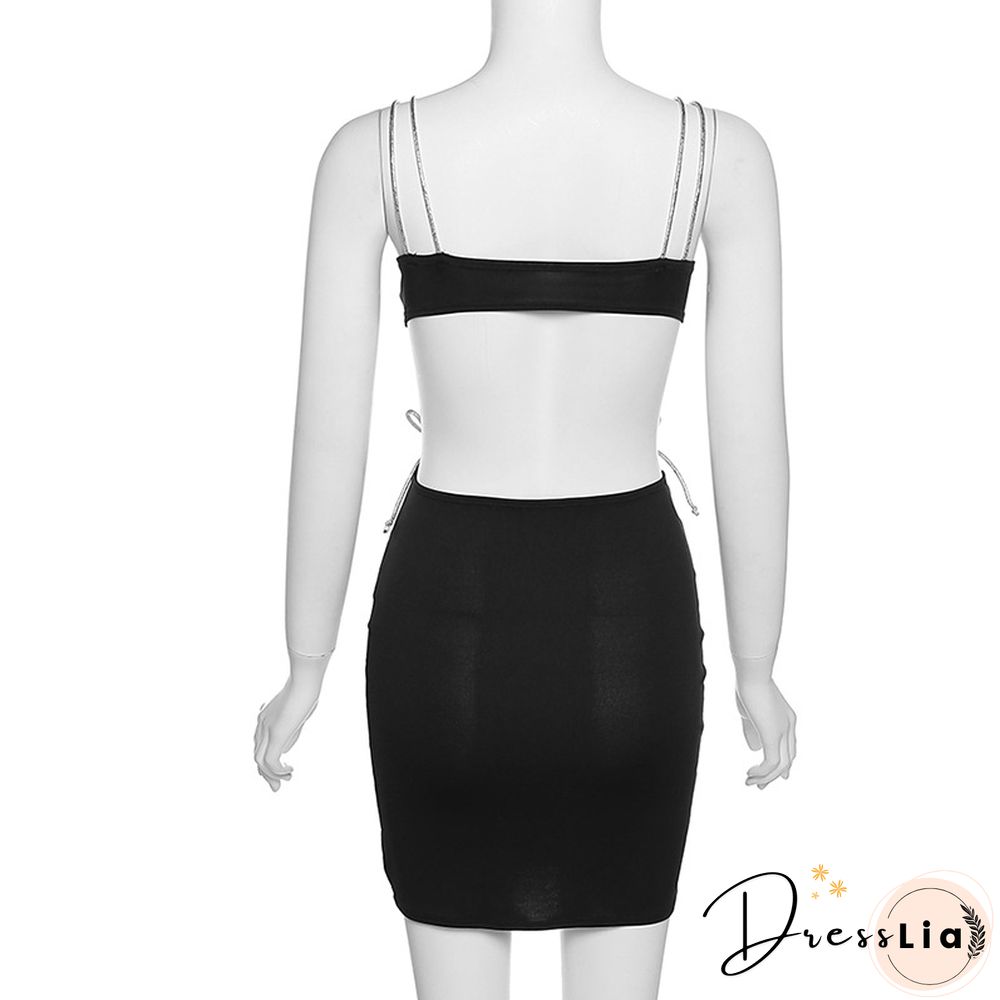 BOOFEENAA Sexy Mini Bodycon DressesFor Women Party Classy Night Club Wear Bow Tie Up Hollow Out Backless Black Dress C87-BG12