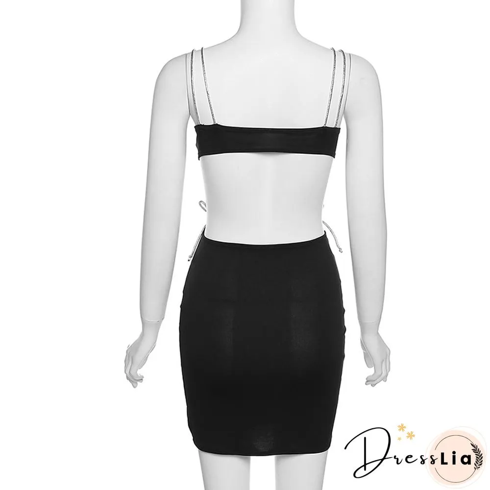 BOOFEENAA Sexy Mini Bodycon DressesFor Women Party Classy Night Club Wear Bow Tie Up Hollow Out Backless Black Dress C87-BG12