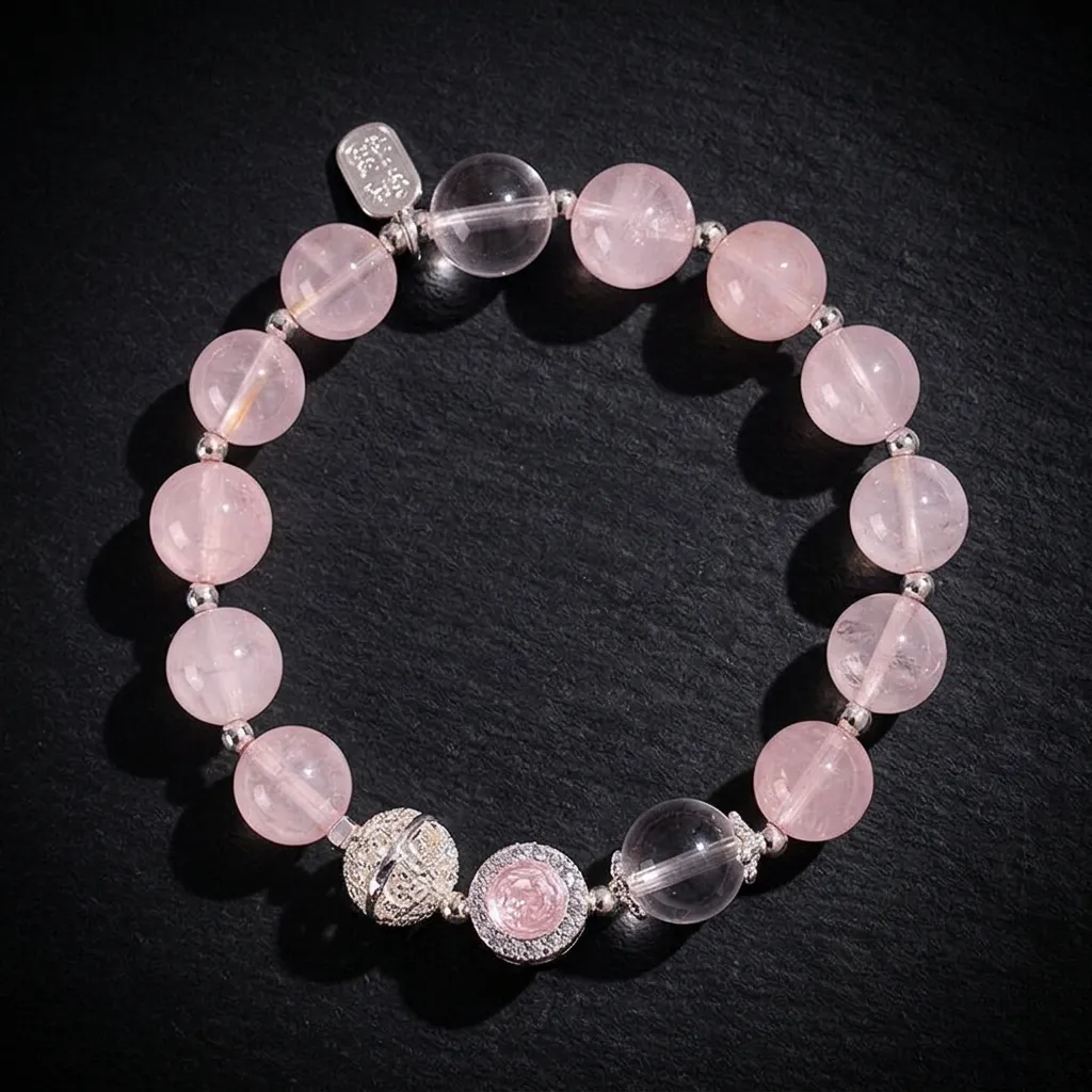 Ethereal Rose Quartz Beaded Bracelet | JiStones Signature Pink Crystal Jewelry Classic Radiance