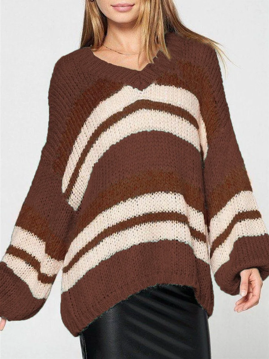 Women's V-neck Long Sleeve Sweater Top