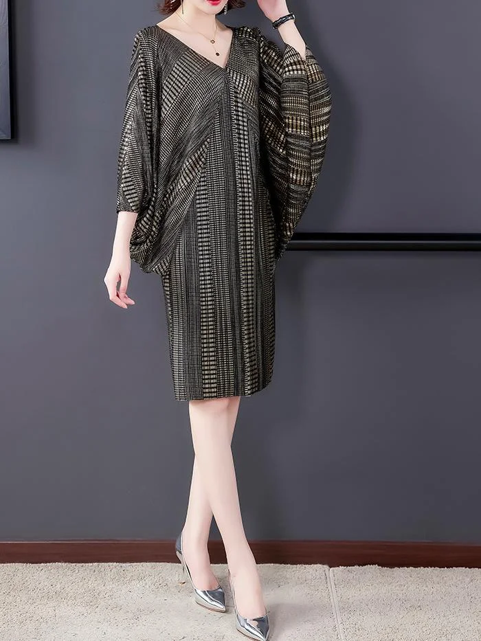 Elegant cross bat sleeve loose slimming mid-length dress