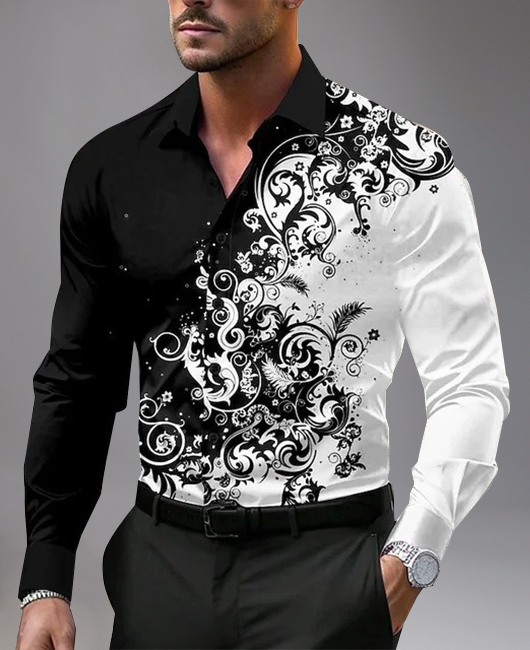 Casual Floral Pattern Contrast Color Lapel Long Sleeve Shirt