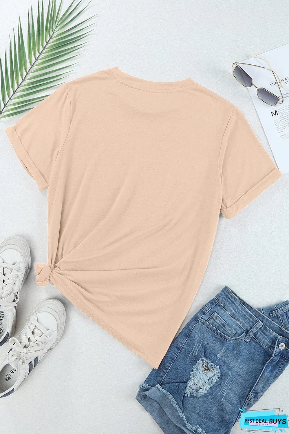 Bow Graphic Round Neck Short Sleeve T-Shirt