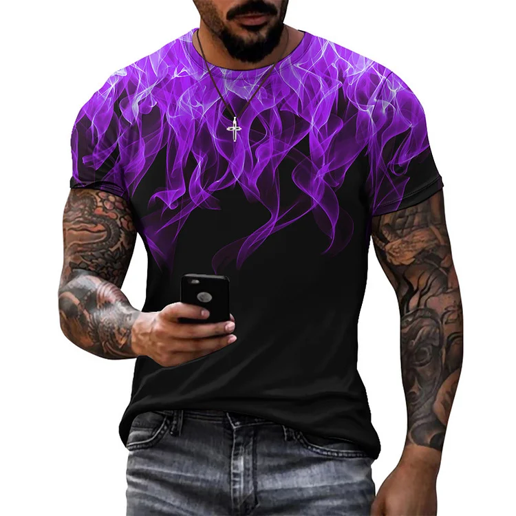 Colorful Flame Gradient Print Tops Summer Mens T-shirts at Hiphopee