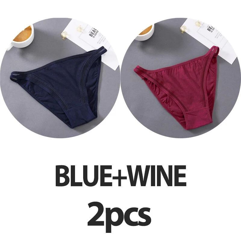 2PCS/Set Sexy Lingerie Women Panties Lace Underwear Female Underpants Cotton Briefs Low Waist Mesh Hollow Out Pantys Lingerie