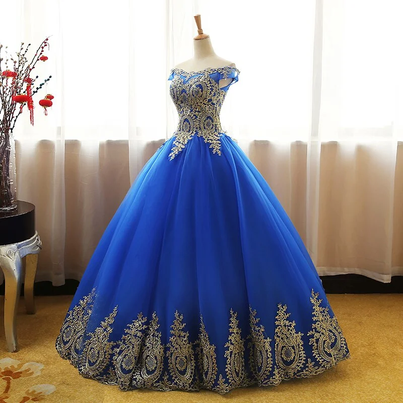 8 Layers Blue RED White Gold Lace Embroidey Quinceanera Dresses New ...