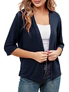 Open Front Solid Cardigan with 3/4 Sleeves, Elegant Spring/Summer Women's Clothing