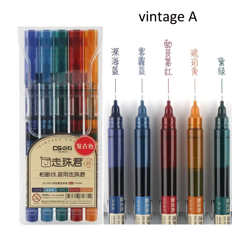 Vintage Gel Pens 0.5mm Extra Fine Quick Drying Precise Tip Liquid Ink Rolling Ball Pens for Planner Stationery