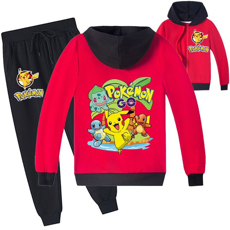Mayoulove Pikachu Cartoon Zipper Jacket Trousers Set - Adorable Kids Costume for Pokemon Lovers - Suitable for Boys and Girls Aged 2-7 Years-Mayoulove