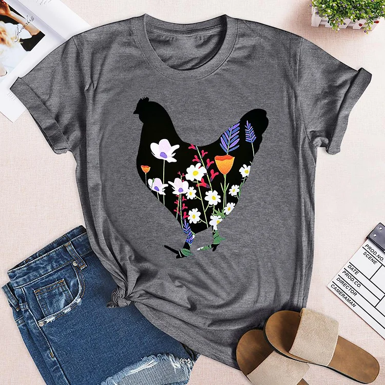 Floral Chicken Shirt,Farm plants T-shirt Tee -02659-Annaletters