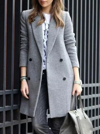 Women's Coats Solid Lapel Double Breasted Wool Coat