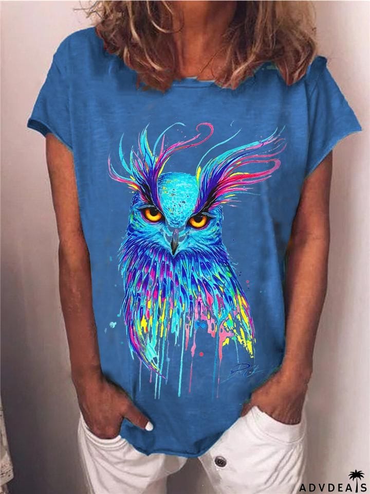 Casual Fit Animal Printed Round Neck Short Sleeve Pullover T-Shirt