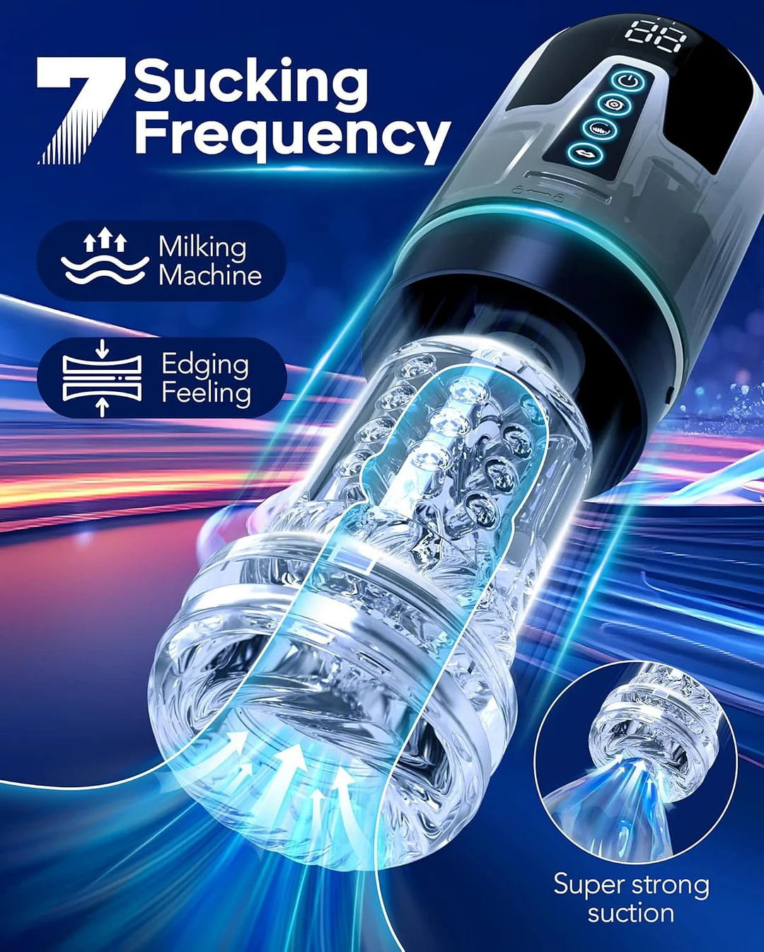 Waterproof Male Stroker Penis Pump With 7 Thrusting Rotating Vibrating Sucking Licking Modes