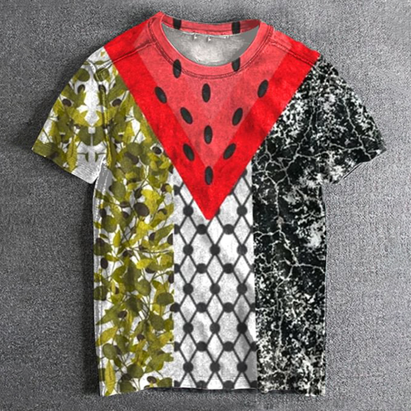 Peace Watermelon Contrast Color Flag Art Print Casual T-Shirt wearshes