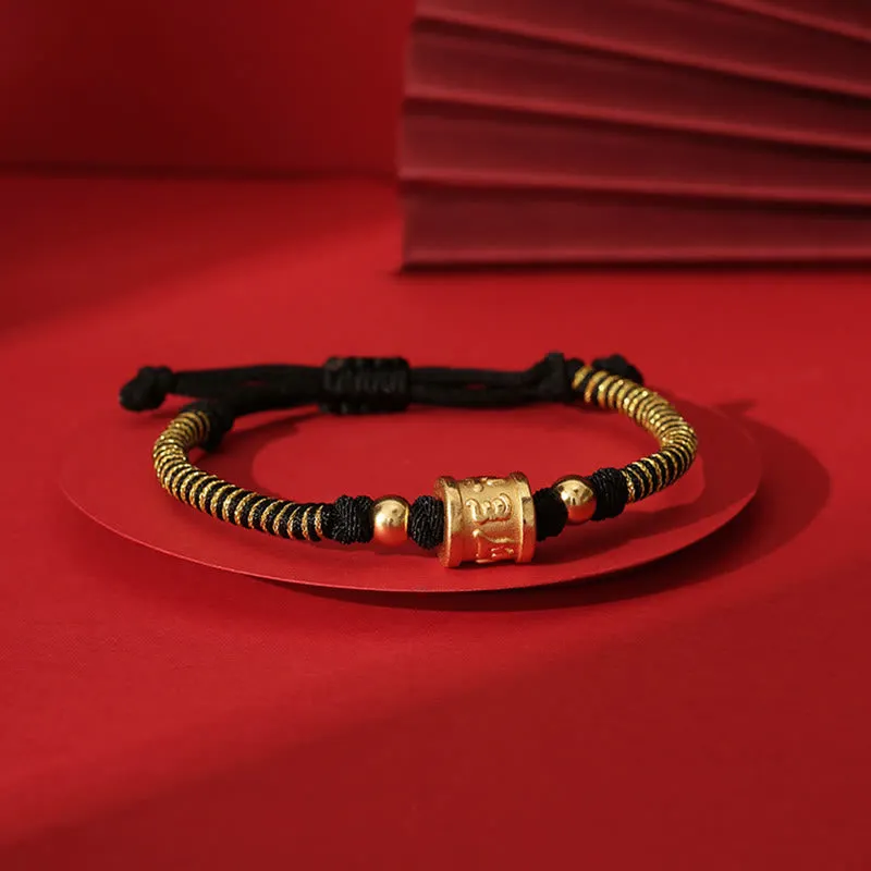 Handmade 999 Sterling Silver Tibetan Golden Om Mani Padme Hum Engraved Luck Connection Braided Bracelet