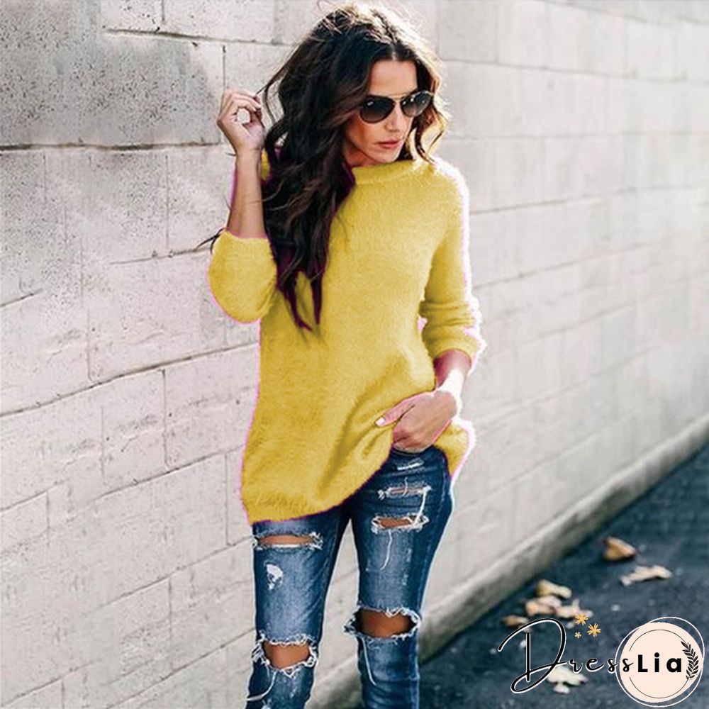 New Women Sweater Autumn And Winter Fashion Casual Round Neck Long Sleeve Knitted Sweaters Top Plus Size