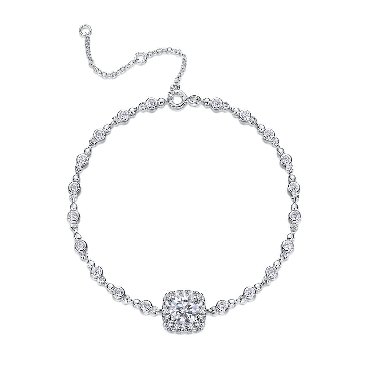 925 Sterling Silver 1 Carat Moissanite Adjustable Tennis Bracelet Ladies Mother Grandmother Birthday Wedding Anniversary Gift