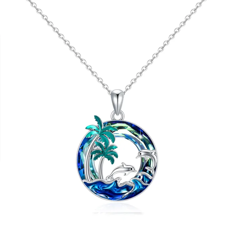 S925 Sometimes You Need to Slow Down and Breathe Palm Tree Crystal Necklace