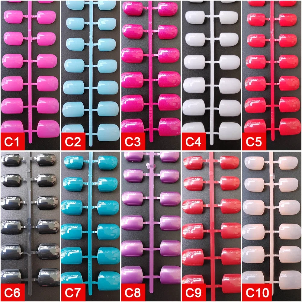 10 Sets Square Shape False Nail Tips In Same Color 24 Pieces/Set 10 Sizes Press on Fake Nails DIY Manicure Finger Nail Tips-Nail Inspo