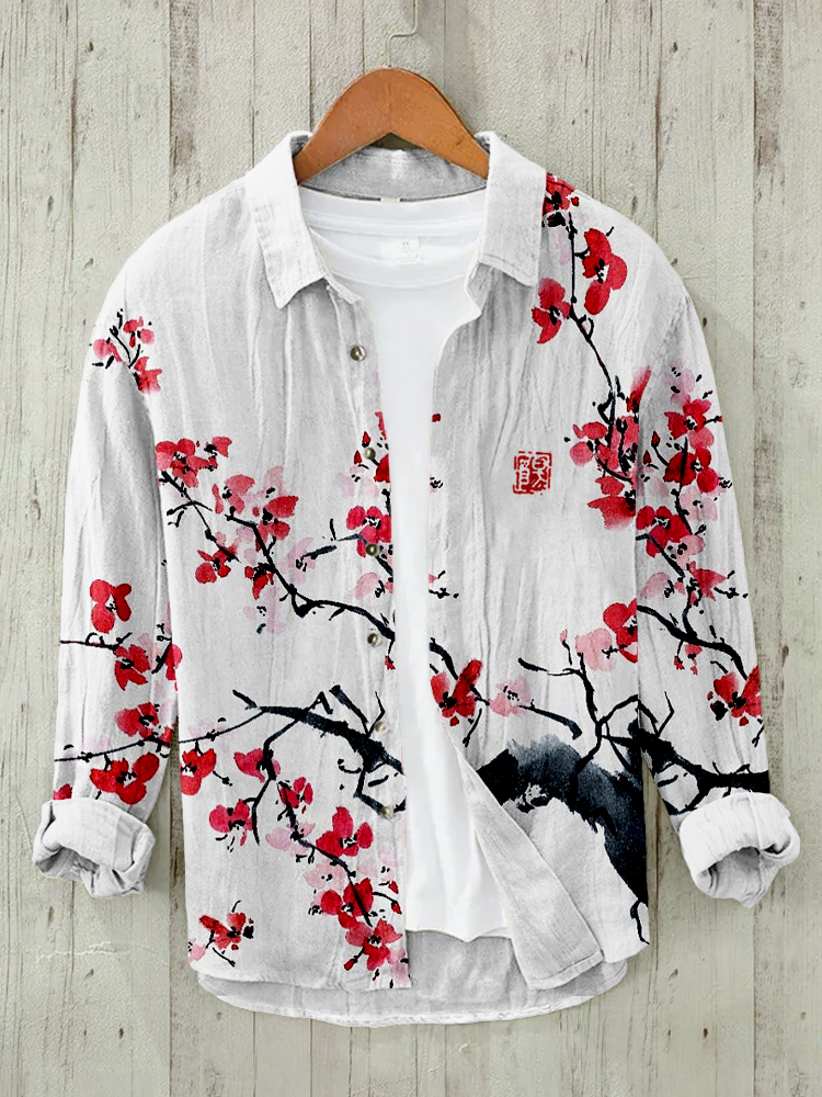 Japanese Cherry Blossom Art Linen Blend Blouse wearshes