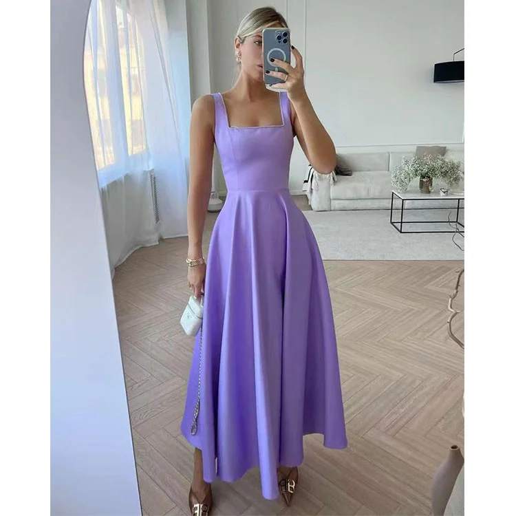 Fahion Sling Solid Color Midi Dress