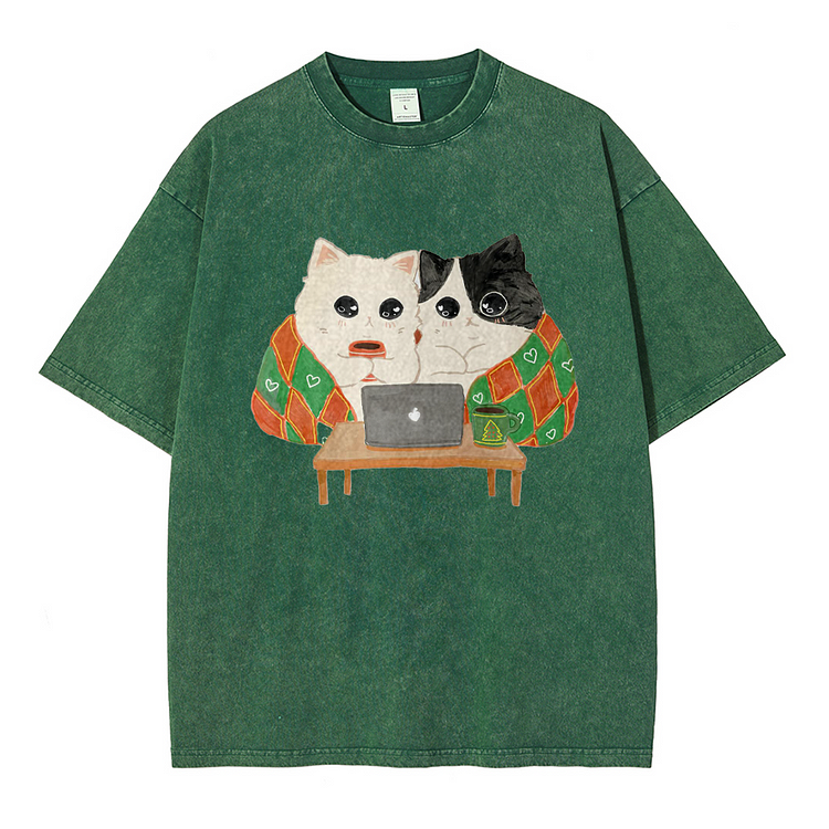Cute cat Christmas Men's washed T-shirt
