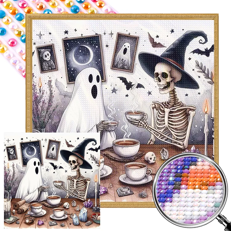 Halloween Tea Party Of Ghosts And Skeletons 40*40CM (Canvas) Full AB Round Drill Diamond Painting gbfke