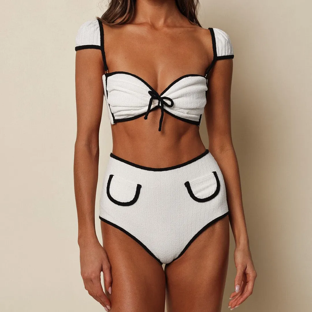 Churchf Solid-Color High-Waisted Bikini 2025 New Simple Split Swimsuit Lady Sexy Bikini