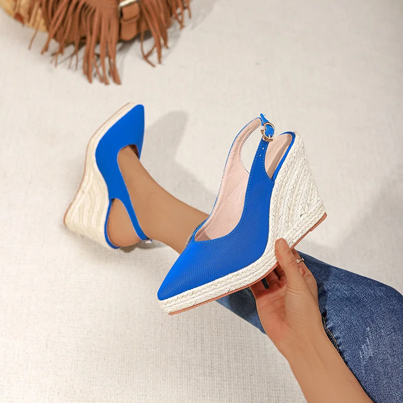 Wongn Wongn Thick Bottom High Heel Pointed Head Drag Women's Shoes After Empty Buckle Straw Hemp Rope Bottom