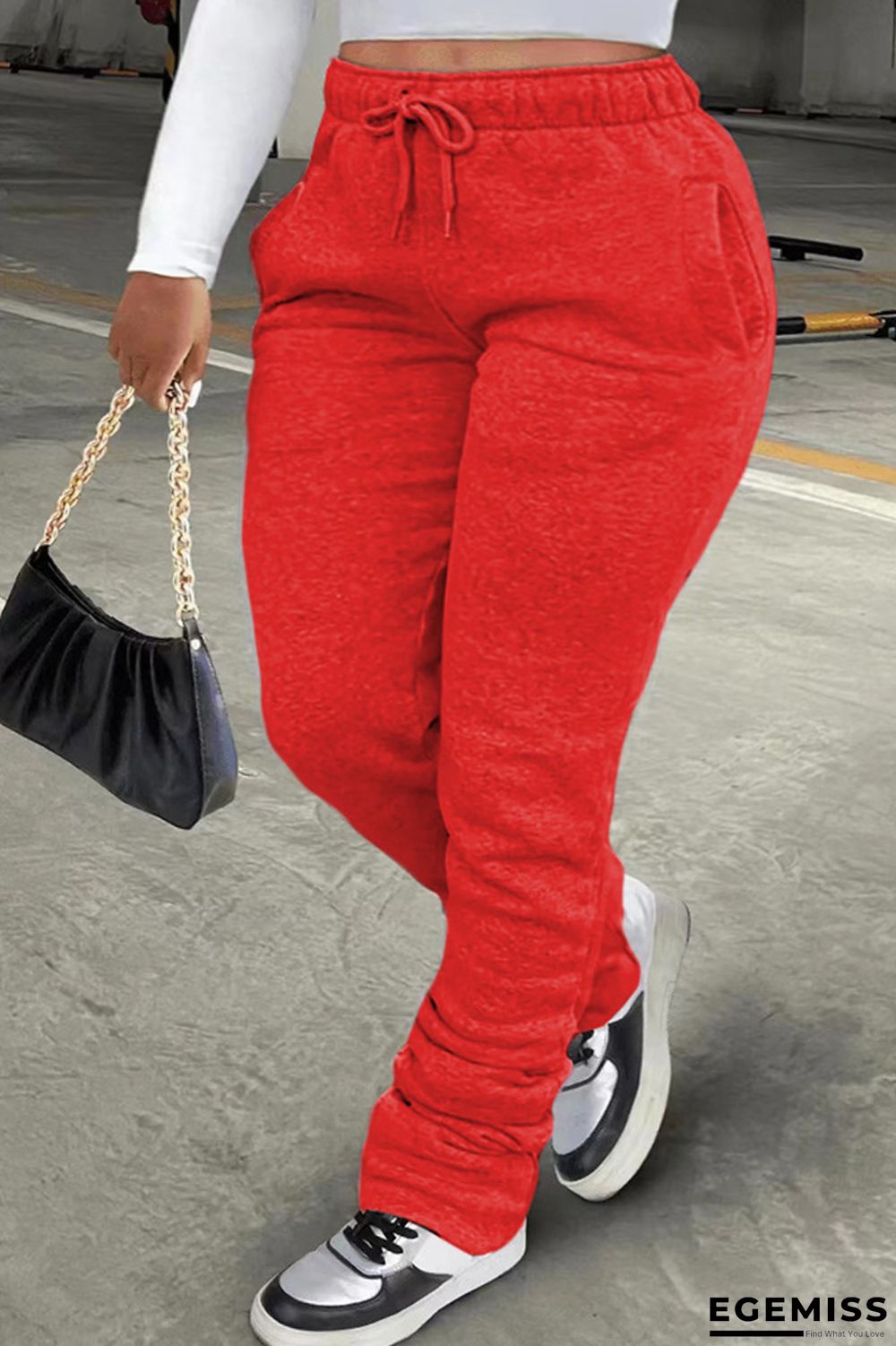 Red Street Solid Draw String Plus Size | EGEMISS