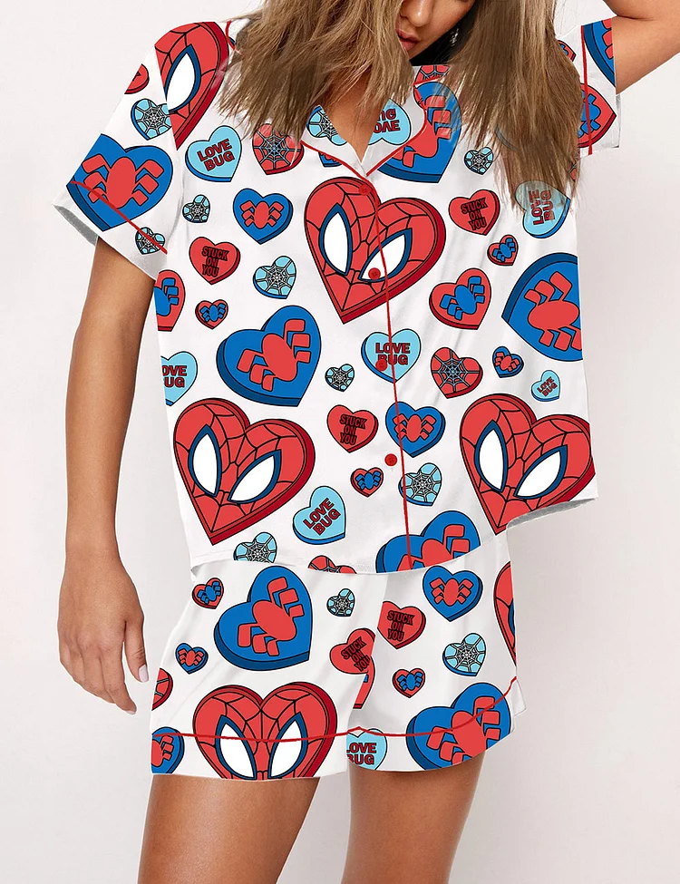 Women's Valentine Superhero Print Pajama Set