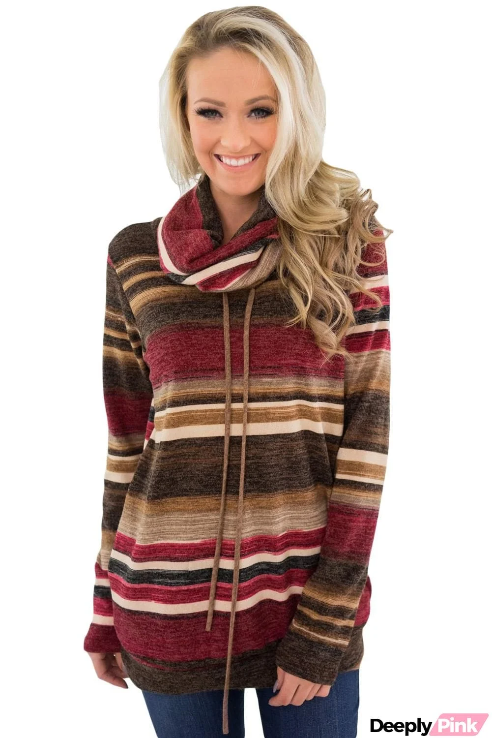 Multicolor Cowl Neck Striped Sweatshirt