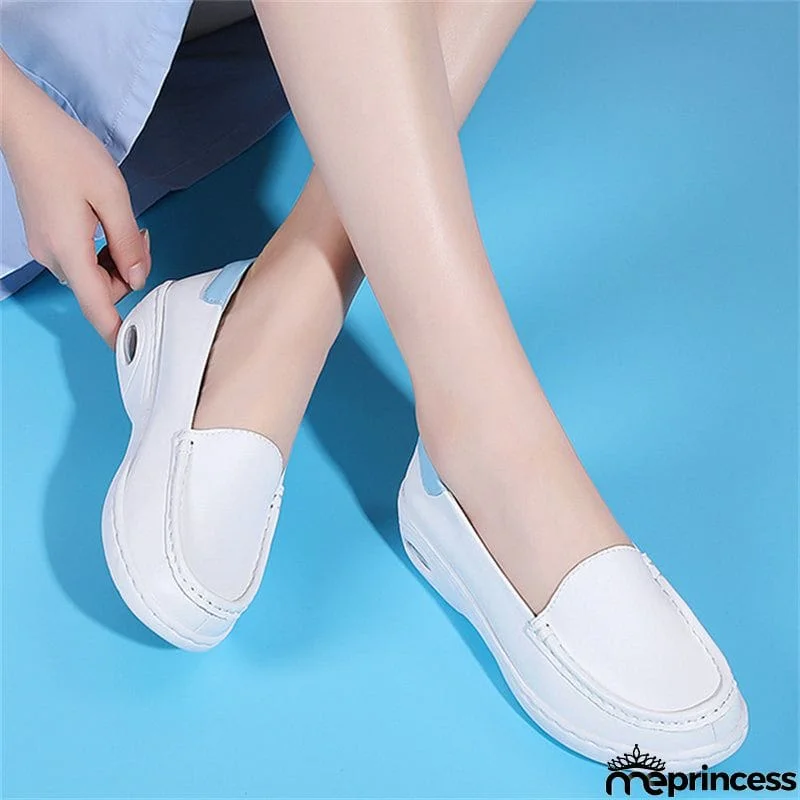 Flat Heel White Color Breathable Walking Shoes
