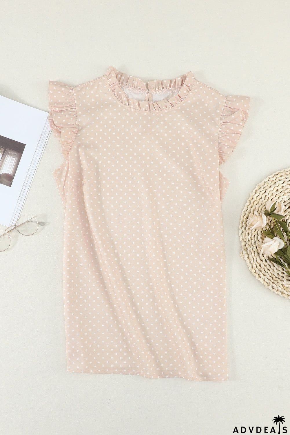 Ruffled Collar Dotted Print Top