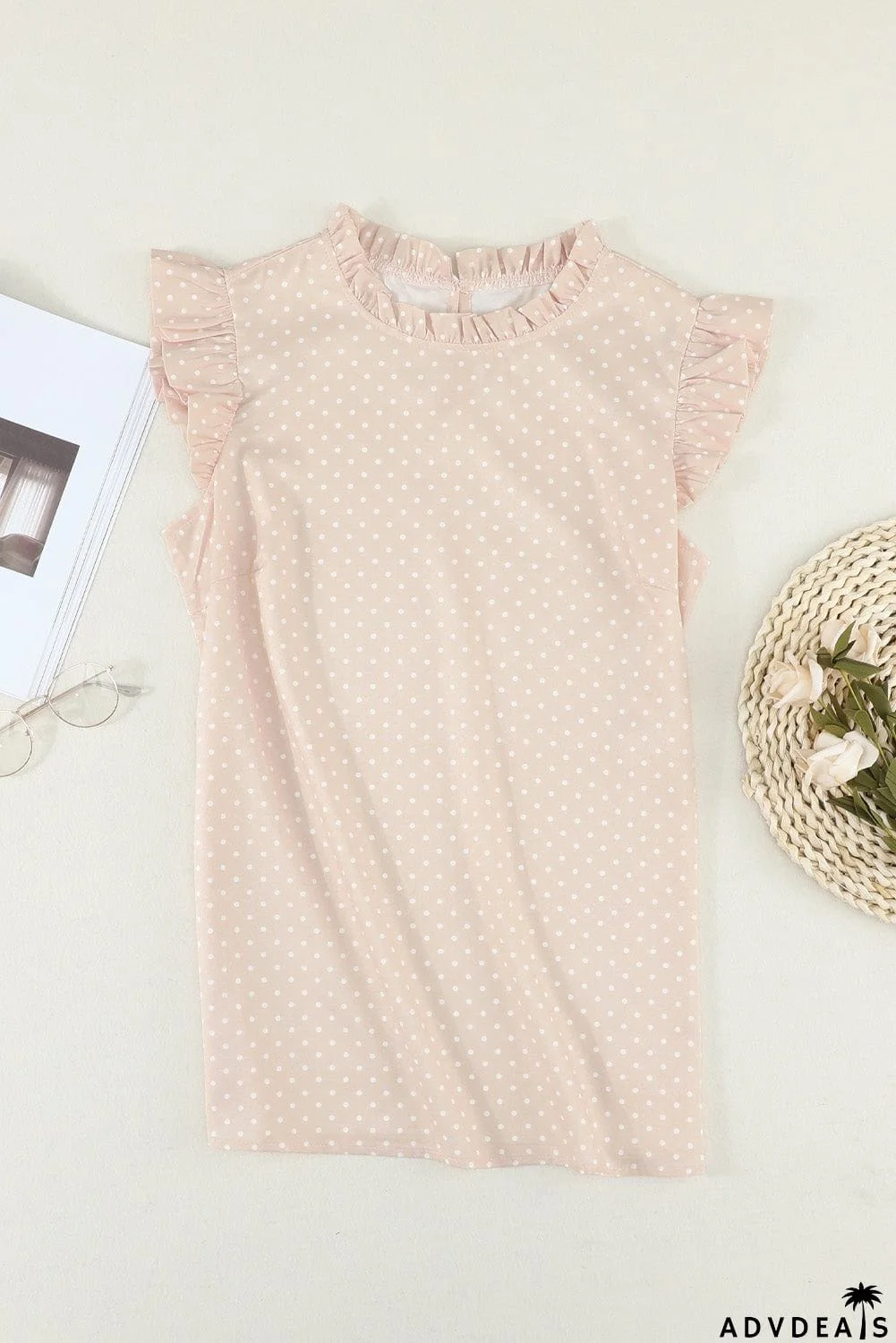 Ruffled Collar Dotted Print Top