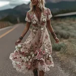 Women's Vintage Pink Rose Art Casual Maxi Dress - Image 2