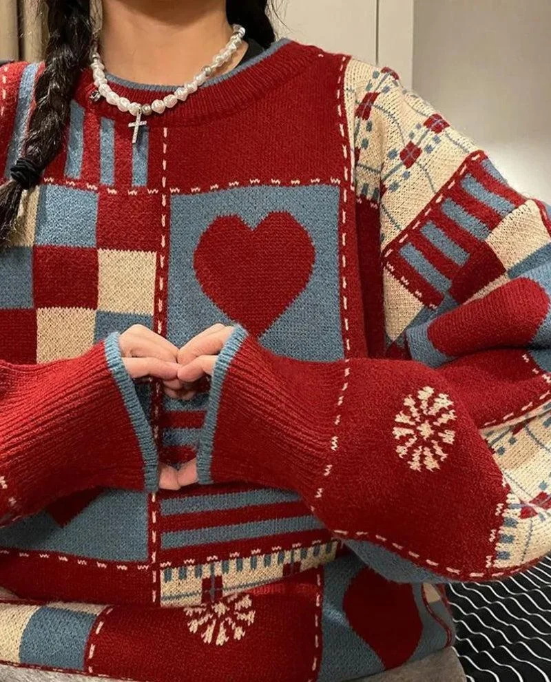 Brownm Heart Pattern Sweater