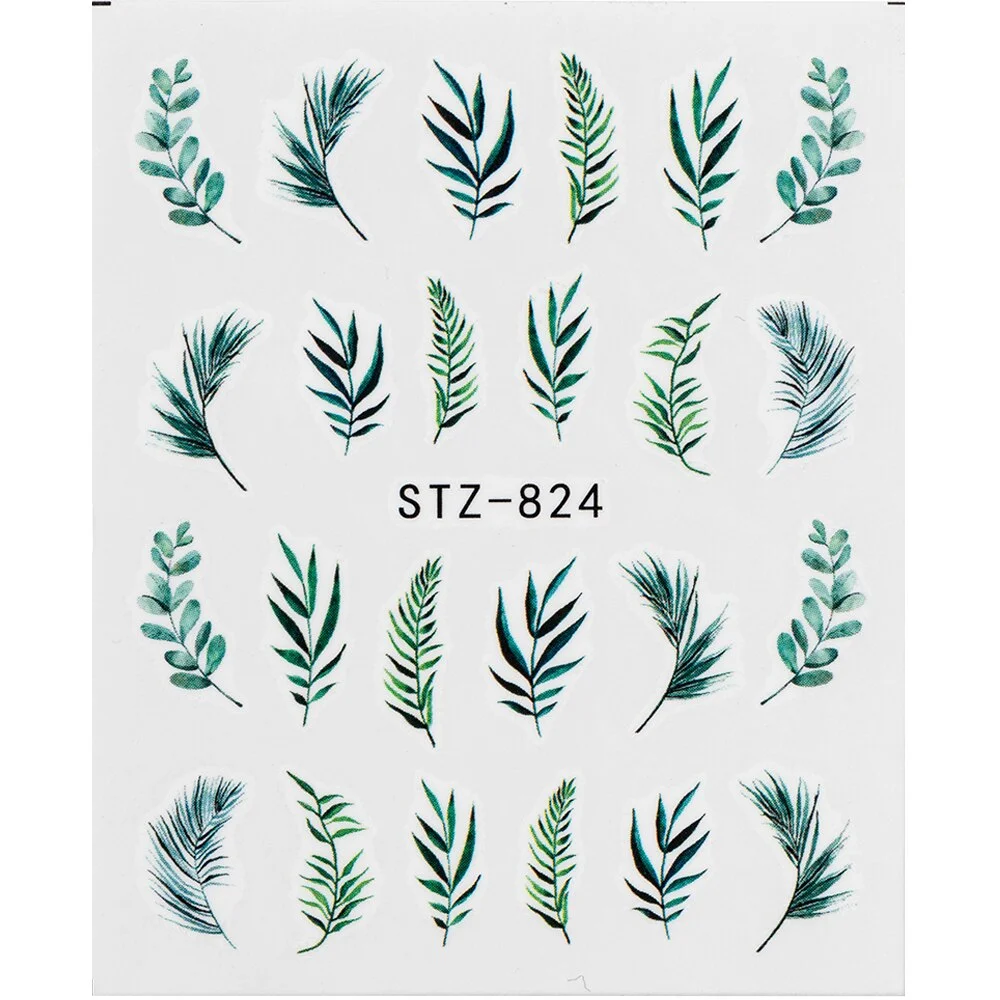 1/4 Pcs Simple Green Theme Nail Water Decal Stickers Summer DIY Slider For Manicuring Watercolor Flower Leaf Nail Art Watermark