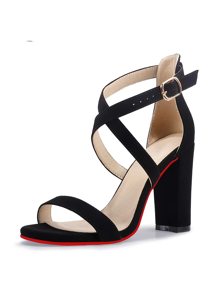 100mm Women's  Chunky High Heel Sandal Strappy Open Toe Ankle Strap Dress Shoes Bridesmaid Ladies  Red Bottom Pumps