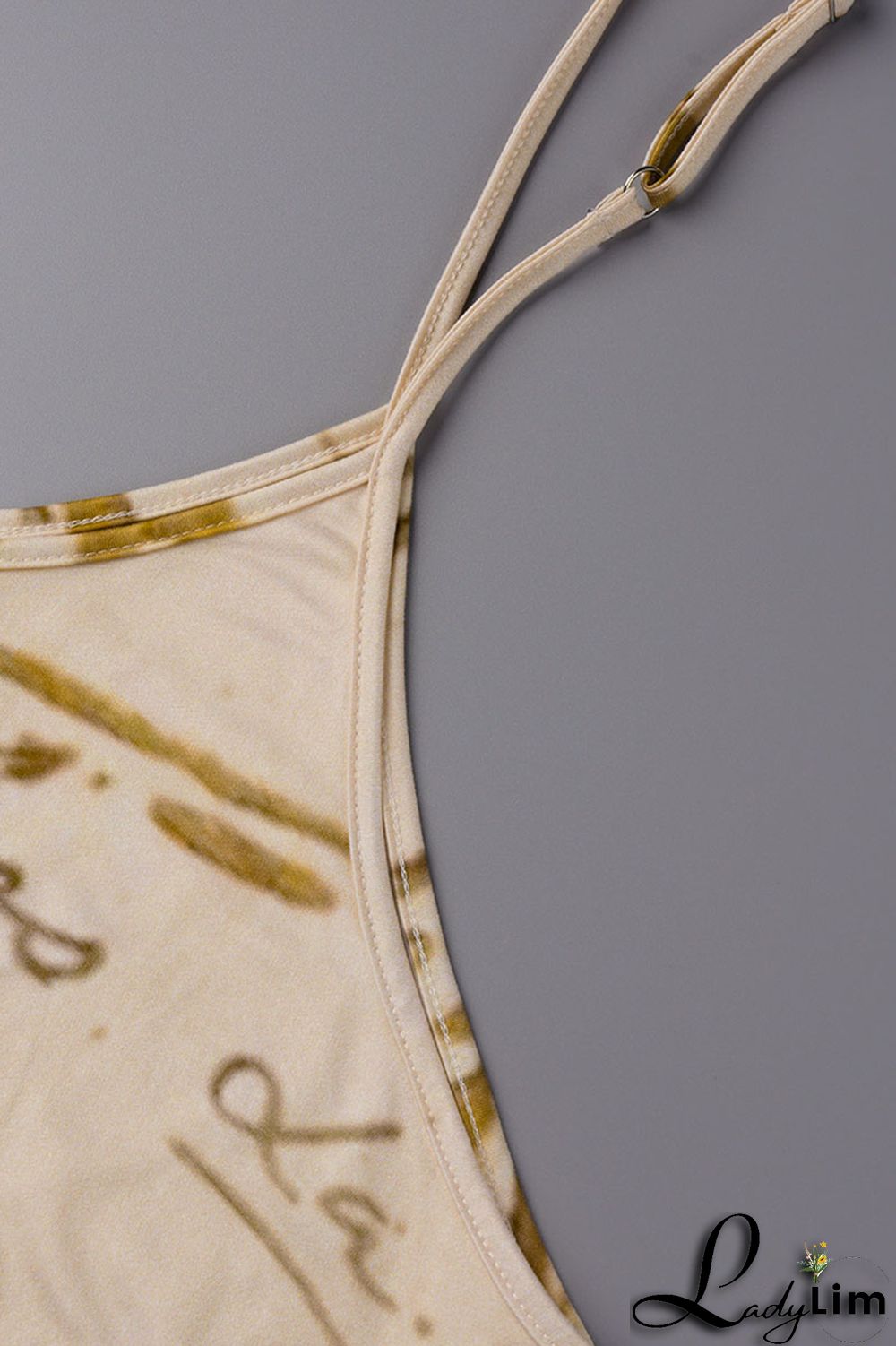 Apricot Sexy Casual Plus Size Butterfly Print Backless Spaghetti Strap Long Dress