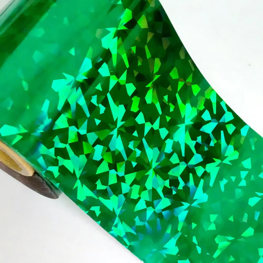8CMx120M Holographic Broken Glass Nail Foils Laser Blue Green Hot Stamping Transfer Sticekrs Film DIY Full Cover Decals Roll-Nail Inspo